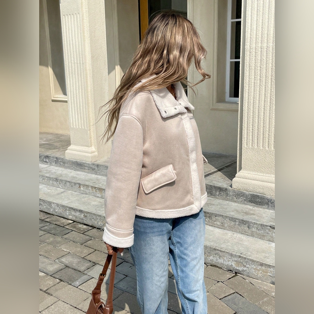 Winter Women Jacket Women's Loose Fit Zip-Up Collar Fleece Lined Casual Jacket F - Picture 2 of 6